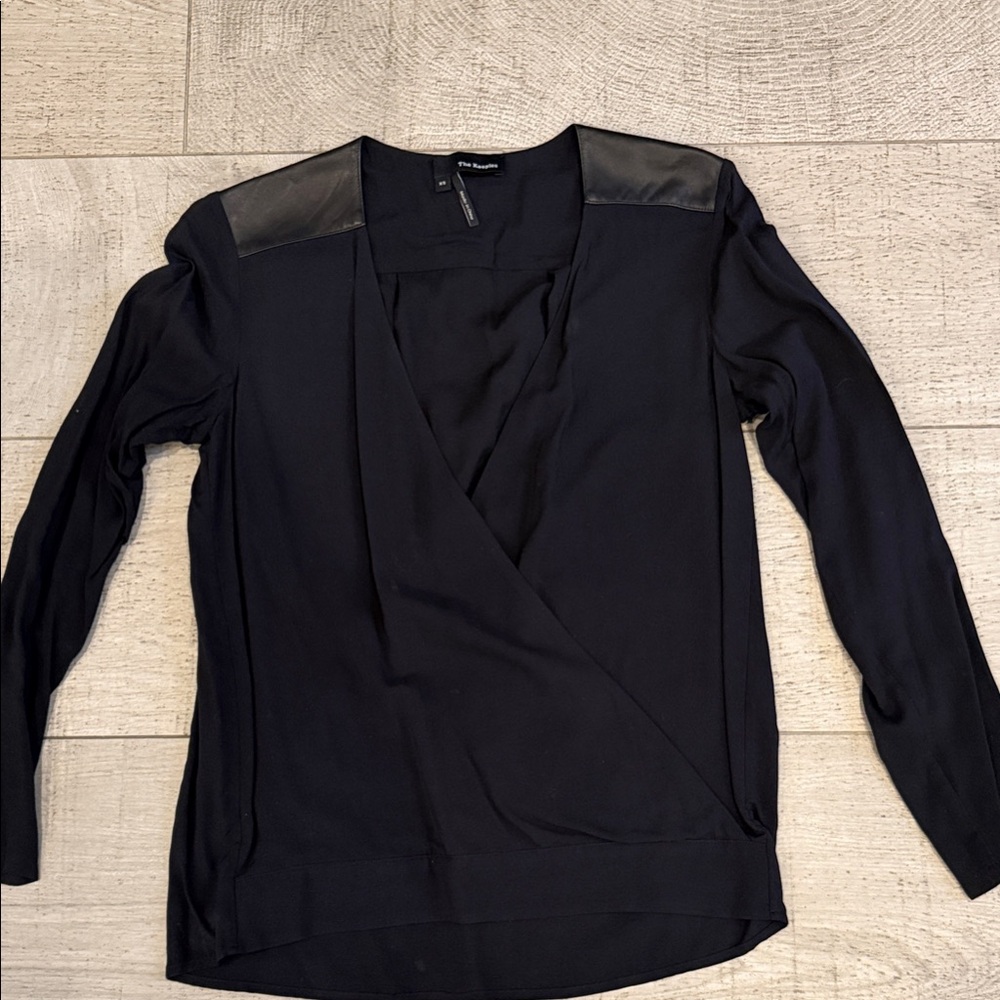 The Limited Black Faux-Leather Shoulder Wrap Top